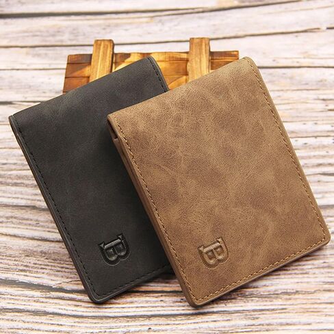 Slim Bifold Wallet for Men, Brown PU Leather Mens Wallet with Cash & Card Slots, Thin Classic Wallet Gift for Him（Black） in Kuwait
