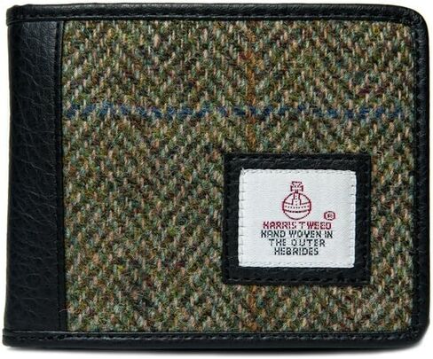 Harris Tweed Bi-fold Wallet for Men and Women, Vegan Leather front panel, Durable & Timeless Gift (BLUE/BROWN CHECK) in Saudi Arabia