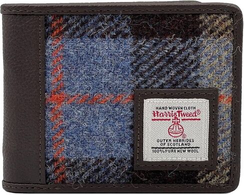 Harris Tweed Bi-fold Wallet for Men and Women, Vegan Leather front panel, Durable & Timeless Gift (BLUE/BROWN CHECK) in Saudi Arabia