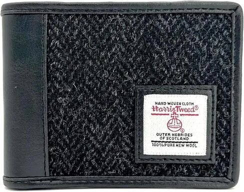 Harris Tweed Bi-fold Wallet for Men and Women, Vegan Leather front panel, Durable & Timeless Gift (BLUE/BROWN CHECK) in Saudi Arabia