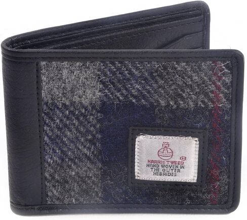 Harris Tweed Bi-fold Wallet for Men and Women, Vegan Leather front panel, Durable & Timeless Gift (BLUE/BROWN CHECK) in Saudi Arabia