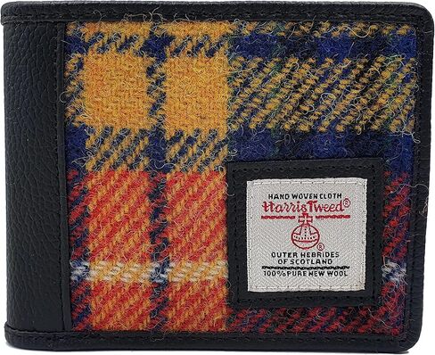 Harris Tweed Bi-fold Wallet for Men and Women, Vegan Leather front panel, Durable & Timeless Gift (BLUE/BROWN CHECK) in Saudi Arabia