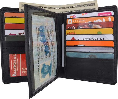 Mens Bifold Hipster Genuine Hunter Leather RFID Blocking Euro Credit Card ID Bill Wallet in Kuwait