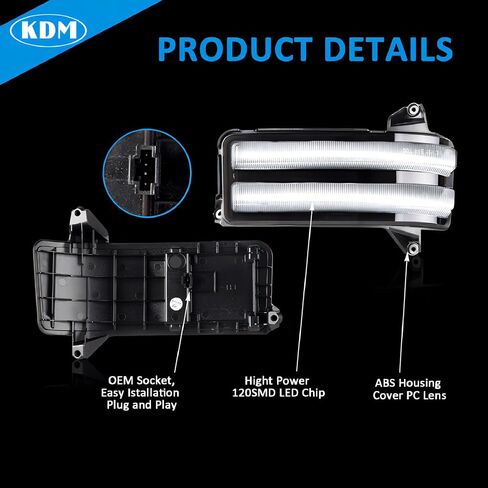 ضوء عاكس للمرآة الجانبية المتسلسل LED KDM متوافق مع Ford Explorer 2011-2019 مصباح مؤشر الوامض للرؤية الخلفية للإشارة الانعطاف، عدسة مدخنة كهرمان ديناميكي، عبوتان in Kuwait