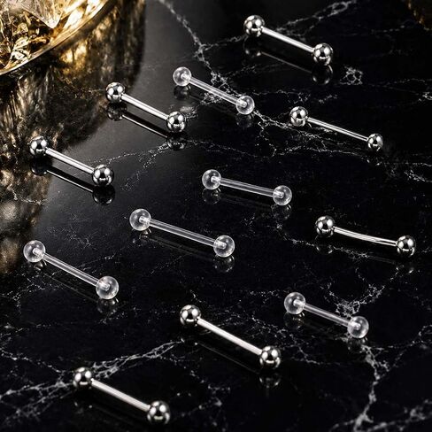 20Pcs 14G Nipple Rings Tongue Rings for Women, Surgical Steel and Clear Bioflex Barbells, 12mm 14mm 16mm 18mm 20mm Straight Barbell Piercing Jewelry, Flexible Retainers for Work Surgery in Saudi Arabia