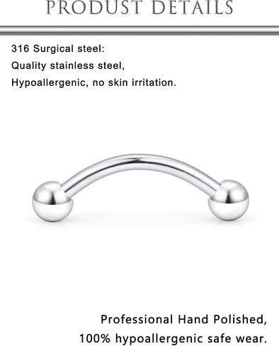 Hoeudjo Snake Eyes Tongue Rings 16G 14G Surgical Steel Snake Bite Piercing Jewelry Curved Barbell Eyebrow Rings Rook Daith Earrings for Women Men Wearable Bar Length 8-19mm in Kuwait