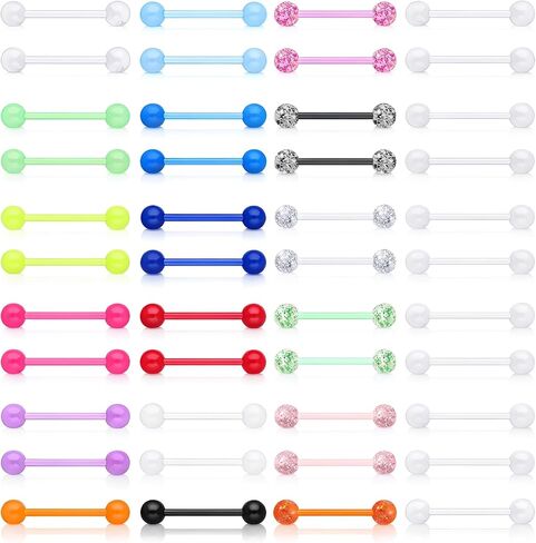 48 Pcs 14G Straight Tongue Barbell Piercing Jewelry Glow in Dark Acrylic Tongue Flexible Color for Women Men in Saudi Arabia
