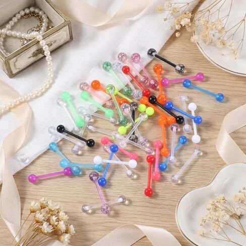 48 Pcs 14G Straight Tongue Barbell Piercing Jewelry Glow in Dark Acrylic Tongue Flexible Color for Women Men in Saudi Arabia