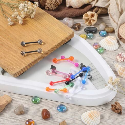 48 Pcs 14G Straight Tongue Barbell Piercing Jewelry Glow in Dark Acrylic Tongue Flexible Color for Women Men in Saudi Arabia