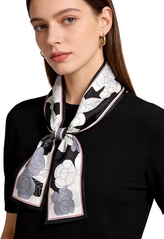 SHIROUYU 100% Mulberry Silk Reversible Skinny Scarf for Women - Skin-Friendly All-Season (59"x7") Gift Packed in Saudi Arabia
