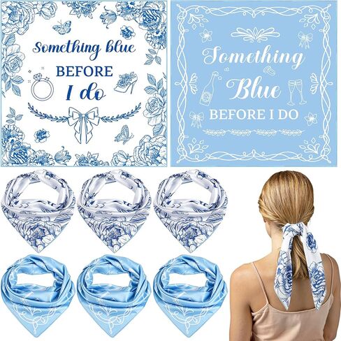 8 Pack Something Blue Before I Do Bridal Bandana Scarves - 27x27 Blue White Satin Square Head Scarves for Bachelorette Party, Bridal Shower, Bridesmaid Gifts, Wedding Accessories in Saudi Arabia