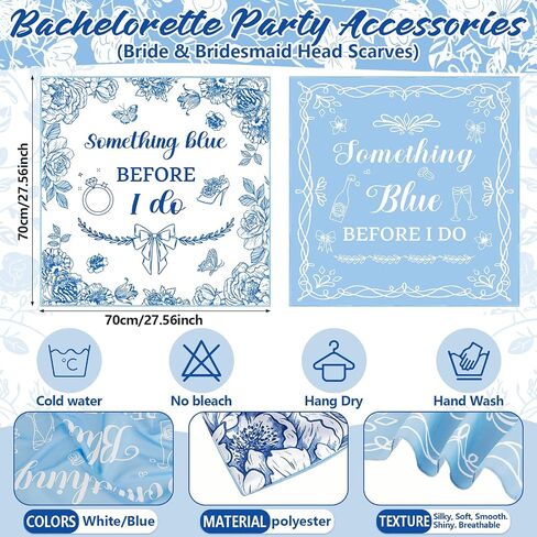 8 Pack Something Blue Before I Do Bridal Bandana Scarves - 27x27 Blue White Satin Square Head Scarves for Bachelorette Party, Bridal Shower, Bridesmaid Gifts, Wedding Accessories in Saudi Arabia