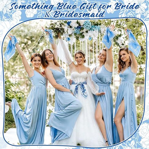 8 Pack Something Blue Before I Do Bridal Bandana Scarves - 27x27 Blue White Satin Square Head Scarves for Bachelorette Party, Bridal Shower, Bridesmaid Gifts, Wedding Accessories in Saudi Arabia