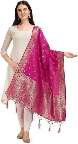 Women's Woven Banarasi Silk Zari Dupatta/Chunni, Width 1 Meter, Length 2.5 Meter in Saudi Arabia