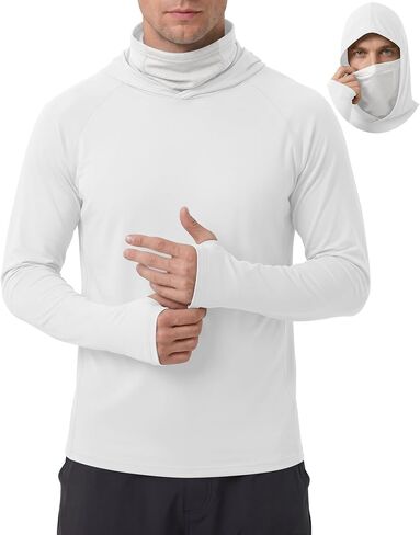 Men's UPF 50+ Sun Protection Hoodies Mask Long Sleeve Thumbholes Lightweight Dry Rash Guards Running Fishing Shirts in Saudi Arabia