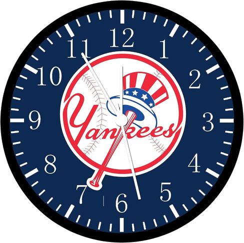 Black Frame New York Baseball Wall Clock Large 12'' Clear Glass Face Silent Non-Ticking Nice for Gift or Décor W103 in Saudi Arabia