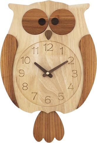 Owl Wall Clock,Pendulum Wall Clock Non-Ticking Silent Battery Operated Pendulum forLiving Room Bedroom Office Kid's Room Kitchen Hotel Cafe in Saudi Arabia