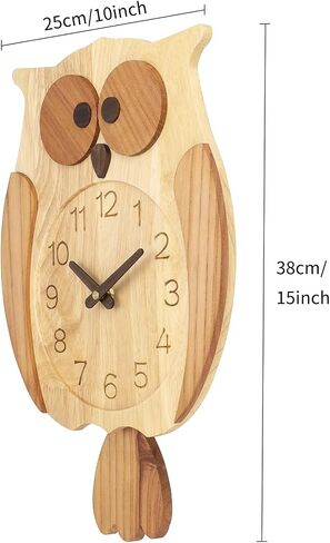 Owl Wall Clock,Pendulum Wall Clock Non-Ticking Silent Battery Operated Pendulum forLiving Room Bedroom Office Kid's Room Kitchen Hotel Cafe in Saudi Arabia