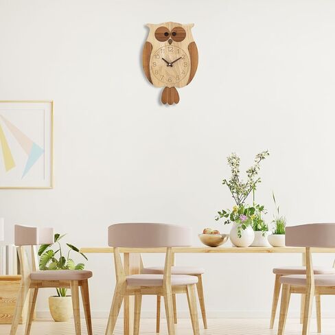 Owl Wall Clock,Pendulum Wall Clock Non-Ticking Silent Battery Operated Pendulum forLiving Room Bedroom Office Kid's Room Kitchen Hotel Cafe in Saudi Arabia