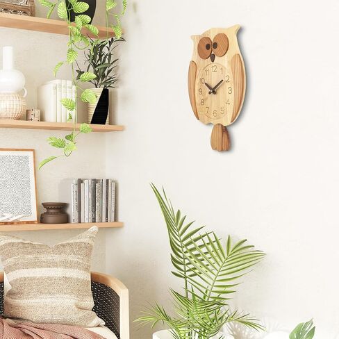 Owl Wall Clock,Pendulum Wall Clock Non-Ticking Silent Battery Operated Pendulum forLiving Room Bedroom Office Kid's Room Kitchen Hotel Cafe in Saudi Arabia