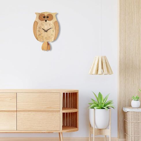 Owl Wall Clock,Pendulum Wall Clock Non-Ticking Silent Battery Operated Pendulum forLiving Room Bedroom Office Kid's Room Kitchen Hotel Cafe in Saudi Arabia