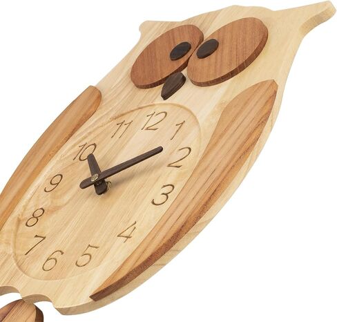 Owl Wall Clock,Pendulum Wall Clock Non-Ticking Silent Battery Operated Pendulum forLiving Room Bedroom Office Kid's Room Kitchen Hotel Cafe in Saudi Arabia