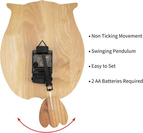 Owl Wall Clock,Pendulum Wall Clock Non-Ticking Silent Battery Operated Pendulum forLiving Room Bedroom Office Kid's Room Kitchen Hotel Cafe in Saudi Arabia