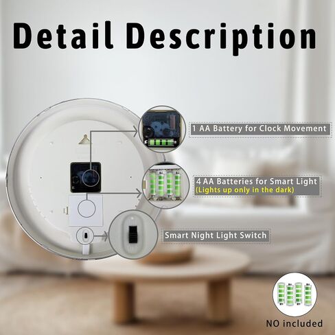 Lighted Wall Clock 12 Inch, Light and Sound Sensor, Light Up Wall Clock, Glow in The Dark, LED Illuminated Silent Non Ticking Battery Operated for Bedroom Living Room Decor (Silver) in Saudi Arabia