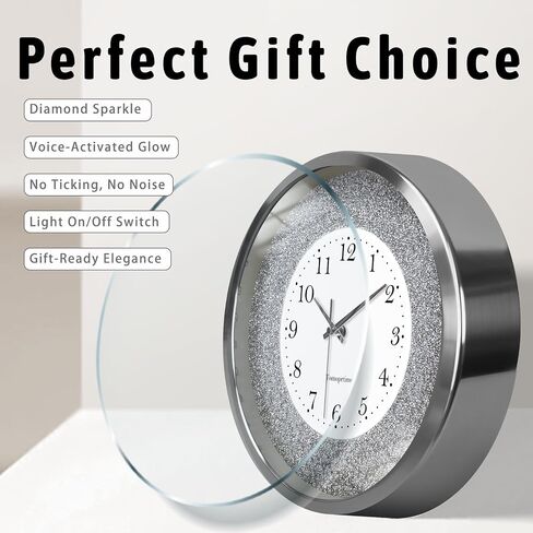 Lighted Wall Clock 12 Inch, Light and Sound Sensor, Light Up Wall Clock, Glow in The Dark, LED Illuminated Silent Non Ticking Battery Operated for Bedroom Living Room Decor (Silver) in Saudi Arabia