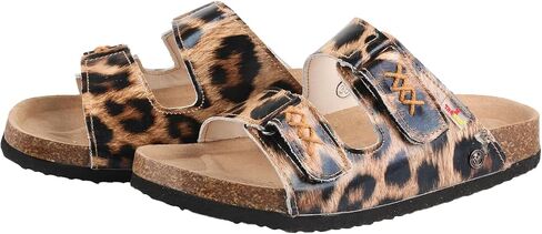 TMA EYES & MAiA Women's Leopard Print Two Strap Cork Footbed Slide Sandals Adjustable Buckle Flat Slides in Saudi Arabia