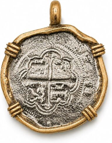 Conch Republic 1828 Key West Atocha Shipwreck Replica Necklace Pendant Coin, Antique Silver Finish with Gold-Tone Bezel, Nautical Treasure Theme in Saudi Arabia