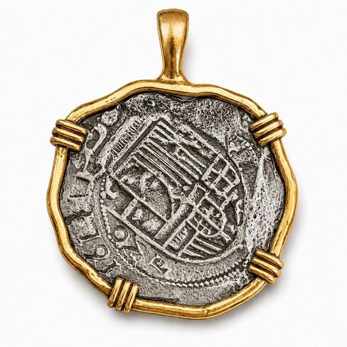 Conch Republic 1828 Key West Atocha Shipwreck Replica Necklace Pendant Coin, Antique Silver Finish with Gold-Tone Bezel, Nautical Treasure Theme in Saudi Arabia
