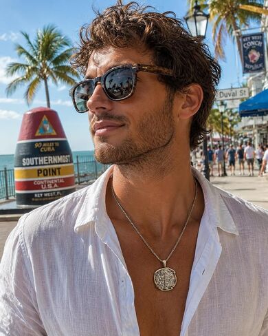 Conch Republic 1828 Key West Atocha Shipwreck Replica Necklace Pendant Coin, Antique Silver Finish with Gold-Tone Bezel, Nautical Treasure Theme in Saudi Arabia