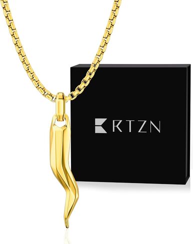 RTZN® Pendant Necklace for Men – Premium Stainless Steel Silver, 18K Gold Star of David Pendant & Italian Horn Necklace with 22" Chain – Waterproof & Non-Tarnish Jewish Necklace & Cornicello for Men in Saudi Arabia