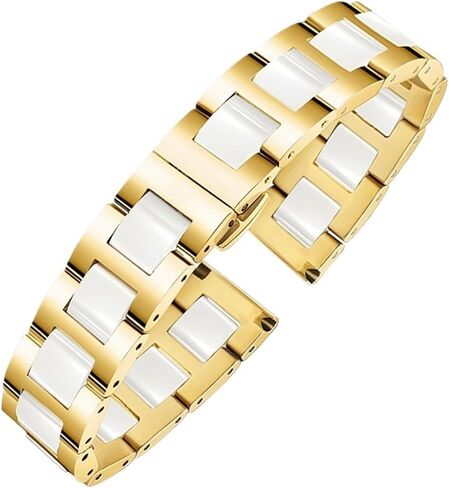 12/13/14/15/16/17/18/19/20/21/22mm Ceramic Watch Band for Women Man Solid Stainless Steel Bracelet Replace Belt,Gold white-13mm in Saudi Arabia