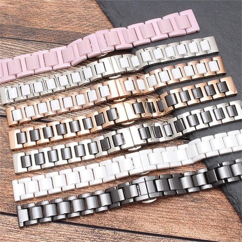 12/13/14/15/16/17/18/19/20/21/22mm Ceramic Watch Band for Women Man Solid Stainless Steel Bracelet Replace Belt,Gold white-13mm in Saudi Arabia