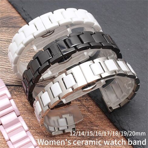 12/13/14/15/16/17/18/19/20/21/22mm Ceramic Watch Band for Women Man Solid Stainless Steel Bracelet Replace Belt,Gold white-13mm in Saudi Arabia