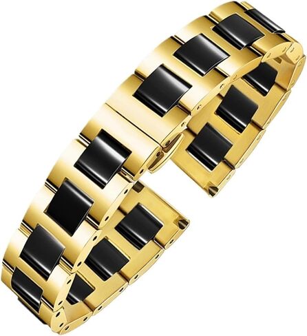 12/13/14/15/16/17/18/19/20/21/22mm Ceramic Watch Band for Women Man Solid Stainless Steel Bracelet Replace Belt,Gold white-13mm in Saudi Arabia
