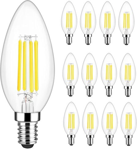 12-Pack Dimmable E12 LED Candelabra Bulbs 60W Equivalent, 4000K Neutral White, 600 Lumens Chandelier Light Bulb, B11 Vintage Type B LED Filament Clear Glass Candle Light Bulb for Ceiling Fan in Saudi Arabia