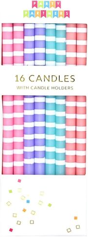 Party Partners 16-Count Deluxe Birthday Candles, 4.75" Tall, Pastel White Stripes in Saudi Arabia