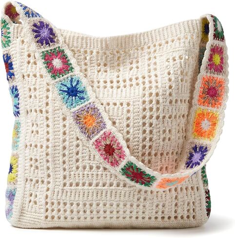 Women's Boho Crochet Crossbody Bag, Hollow Out Knit Shoulder Purse for Summer Beach, Festival Tote Handbag in Saudi Arabia