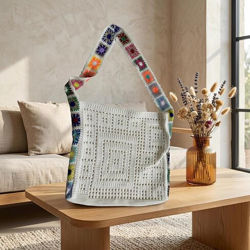 Women's Boho Crochet Crossbody Bag, Hollow Out Knit Shoulder Purse for Summer Beach, Festival Tote Handbag in Saudi Arabia