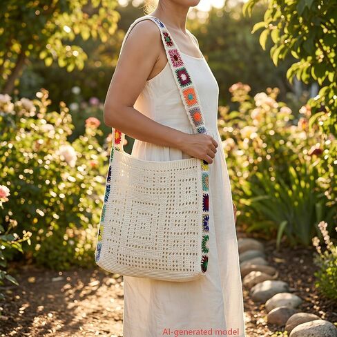 Women's Boho Crochet Crossbody Bag, Hollow Out Knit Shoulder Purse for Summer Beach, Festival Tote Handbag in Saudi Arabia