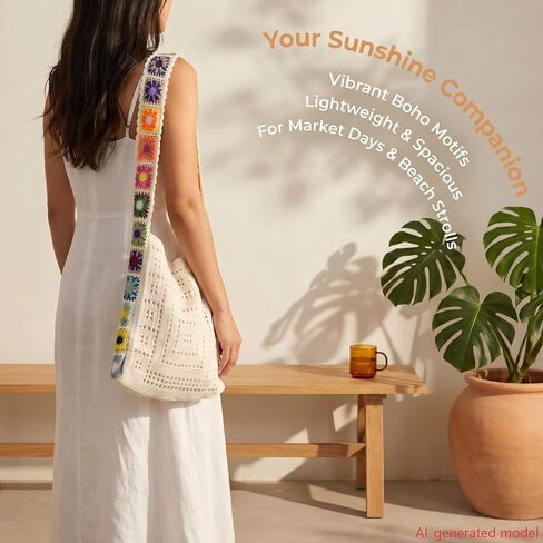 Women's Boho Crochet Crossbody Bag, Hollow Out Knit Shoulder Purse for Summer Beach, Festival Tote Handbag in Saudi Arabia