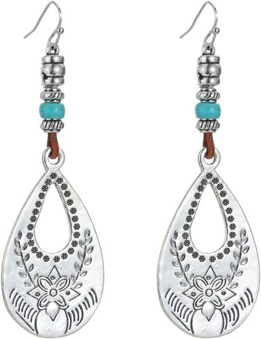 Handmade Boho Vintage Teardrop Earrings Bohemian Hammered & Engraved Earrings Boho Antiqued Earrings Unique Antique Bronze Tribal Ethnic Teardrop Shaped Drop Dangle Earrings For Women in Saudi Arabia