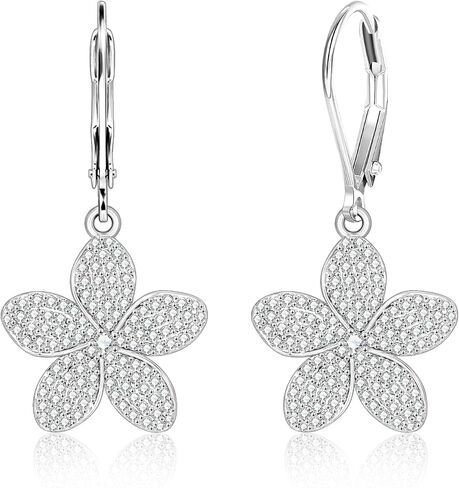 ALEXCRAFT 14K Goldplated Cubic Zirconia Flower Earrings, Hypoallergenic Silver French Hook Dangle Leverback Earring for Women Trendy Lightweight Everyday Elegant Shiny Bling Floral Drop Earrings in Kuwait