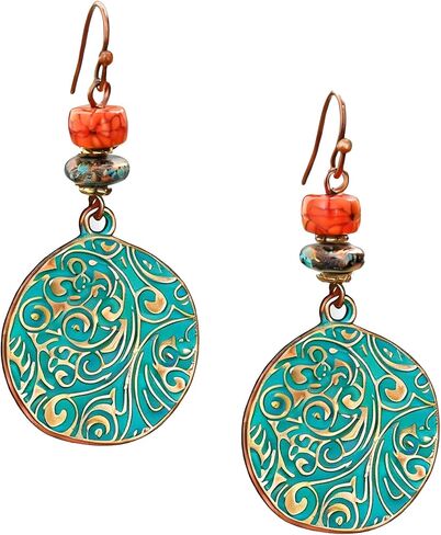 Handmade Boho Vintage Teardrop Earrings Bohemian Hammered & Engraved Earrings Boho Antiqued Earrings Unique Antique Bronze Tribal Ethnic Teardrop Shaped Drop Dangle Earrings For Women in Saudi Arabia