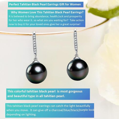 Gift for Wife Women Tahitian Black Pearl Dangle Earrings Anniversary birthday Wedding Valentines Christmas Mothers Day Gift for Wife Women Mom Girlfriend Friends Daughter (Tahitian Black Pearl Dangled Earrings) in Saudi Arabia