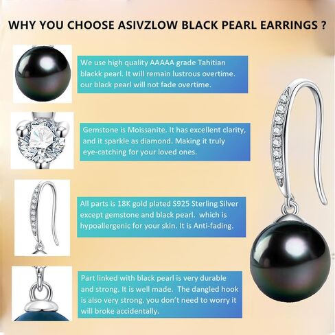 Gift for Wife Women Tahitian Black Pearl Dangle Earrings Anniversary birthday Wedding Valentines Christmas Mothers Day Gift for Wife Women Mom Girlfriend Friends Daughter (Tahitian Black Pearl Dangled Earrings) in Saudi Arabia