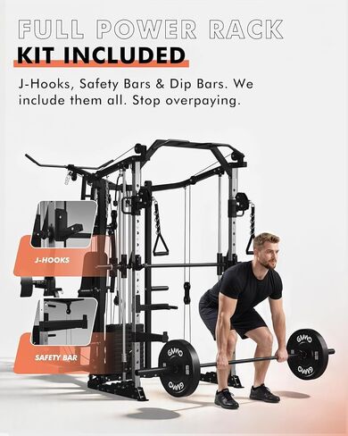 GMWD SmithΔ Machine Power Cage, Multi-Function Home Gym System with Cable Crossover System, Dual-Sided Workout Station with 121LBS Weight Stack, Power Rack, Functional Trainer, All in One Home Gym in Kuwait